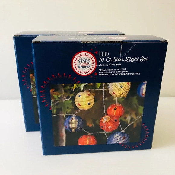 Set of 2 LED 10 Count Stars & Stripes Light Set 4th of July Décor - Picture 3 of 6